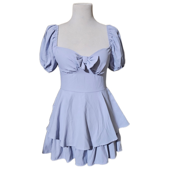 Altar'd State Pants - Altar'd State Light Blue Puff Sleeve Mini Romper